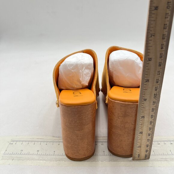 YDN Yellow Rounded Toe Studded Clogs Mules Platform Slip On Block Heel Shoe - Picture 4 of 7